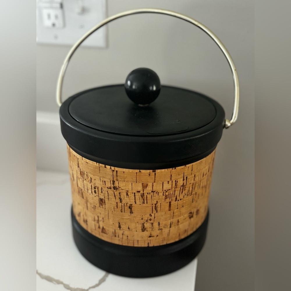 Vintage Cork and Faux Leather Ice Bucket MCM Ice Bucket, Barware, Barware Gifts